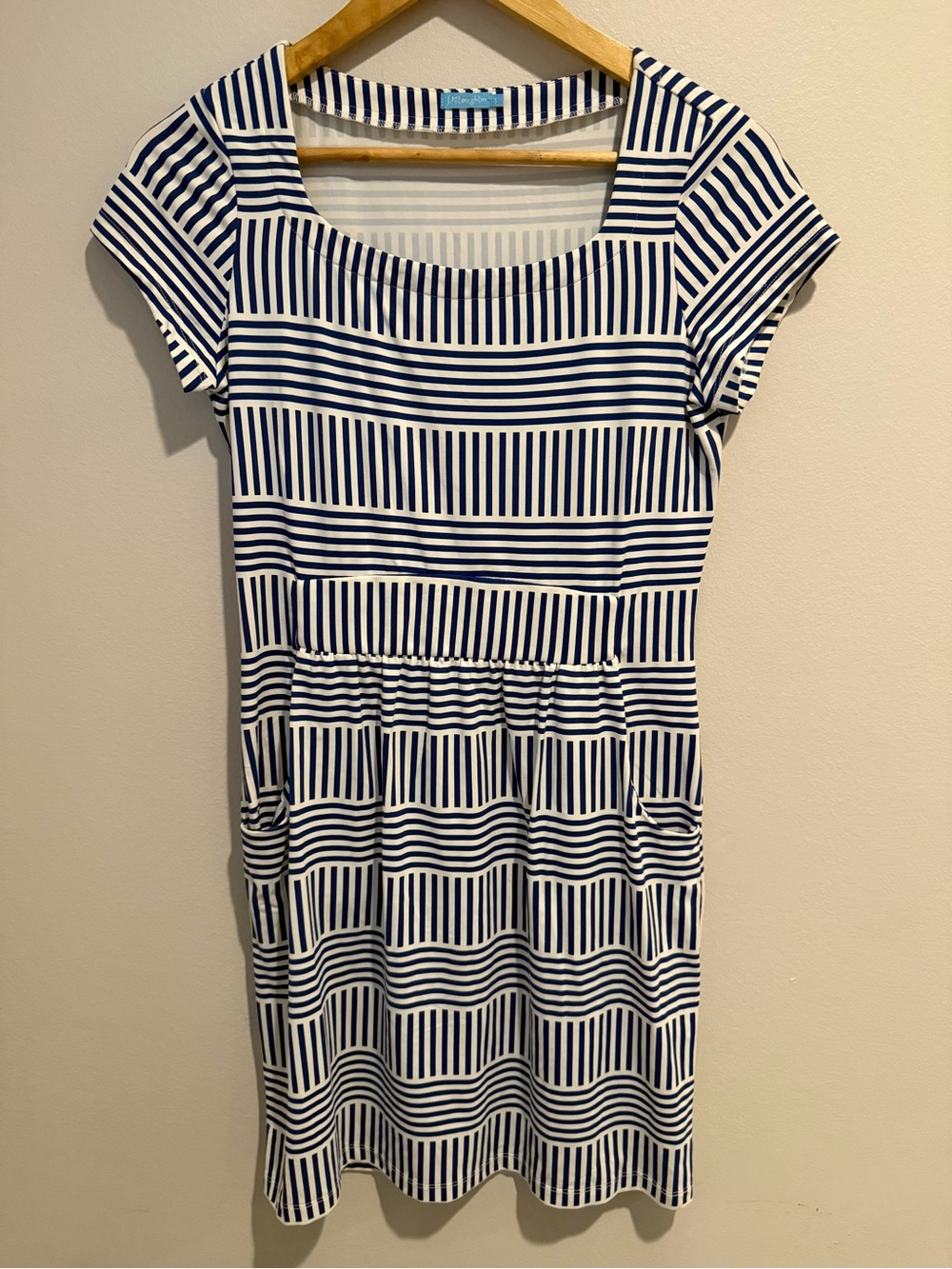 J.McLaughlin Catalina Cloth Performance Blue White Striped Square Neck Dress S